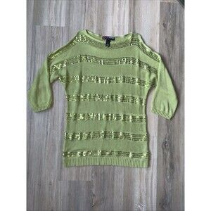 Peck & Peck Sequined Sweater Women’s Size Large Green 100% Rayon Pullover Knit
